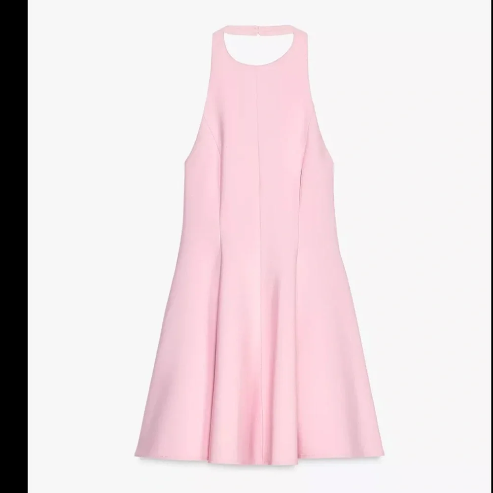 Zara short halter dress with godets, pastel pink - Picture 15 of 15